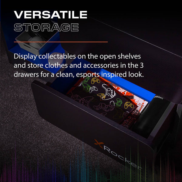 Carbon-Tek LED Chest of 3 Drawers - Grey / Blue RGB