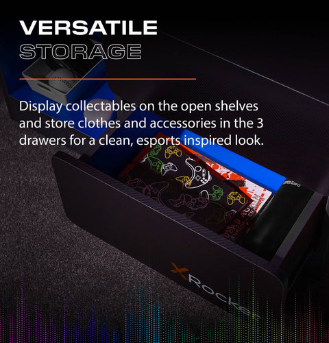 Carbon-Tek LED Chest of 3 Drawers - Grey / Blue RGB