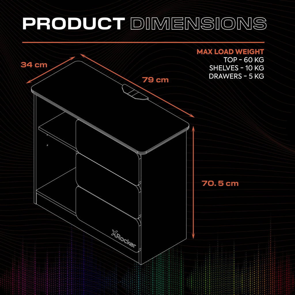 Carbon-Tek LED Chest of 3 Drawers - Grey / Blue RGB