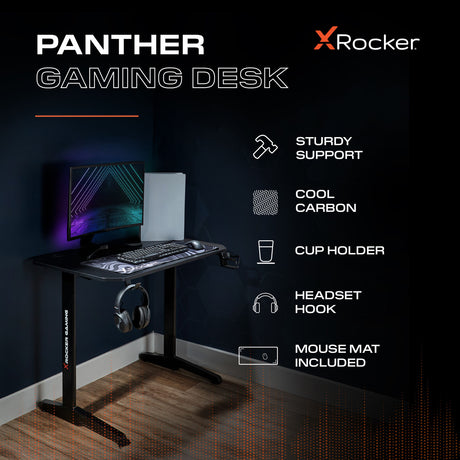 Panther 100cm Gaming Desk with Mousepad - Carbon Black