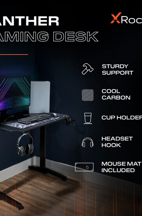 Panther 100cm Gaming Desk with Mousepad - Carbon Black