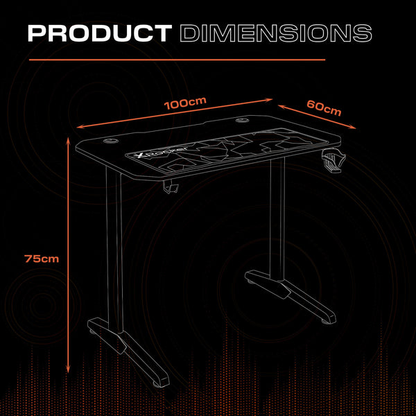 Panther 100cm Gaming Desk with Mousepad - Carbon Black