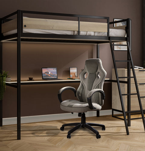 Denver LED High Sleeper Single Bunk Bed with Desk - Oak / Black RGB