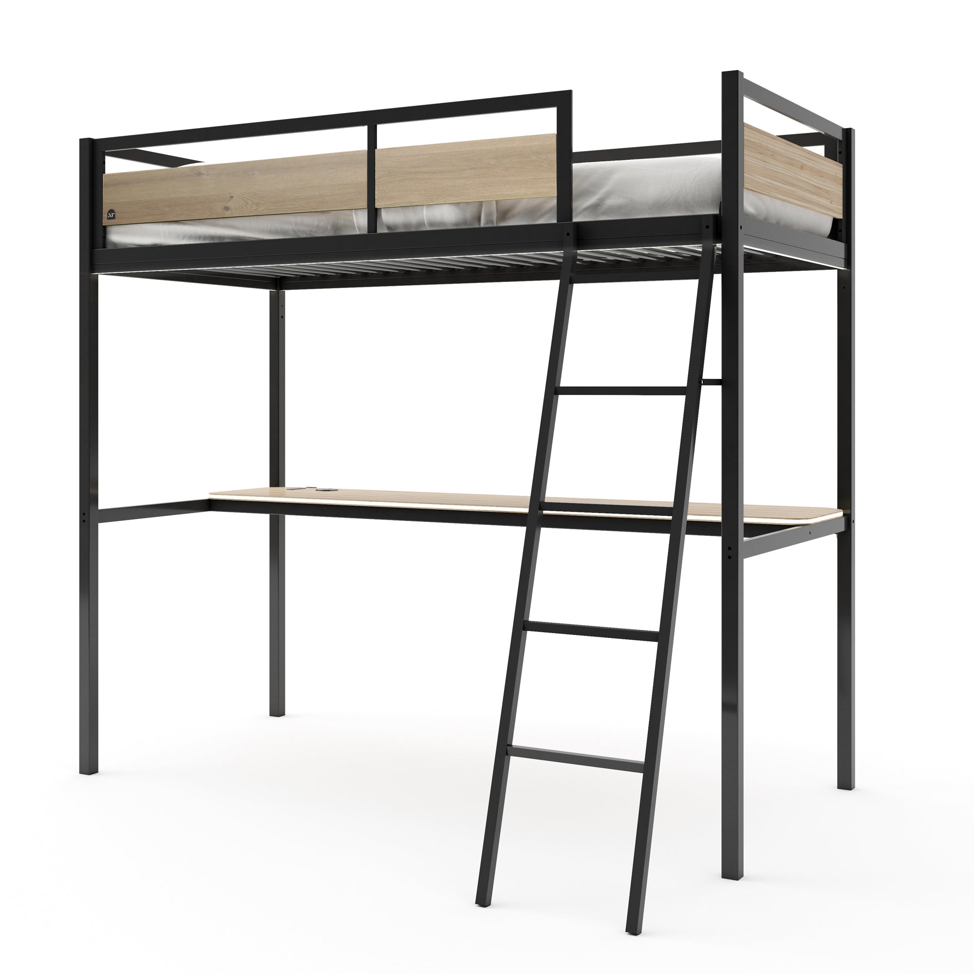 Denver LED High Sleeper Single Bunk Bed with Desk - Oak / Black RGB
