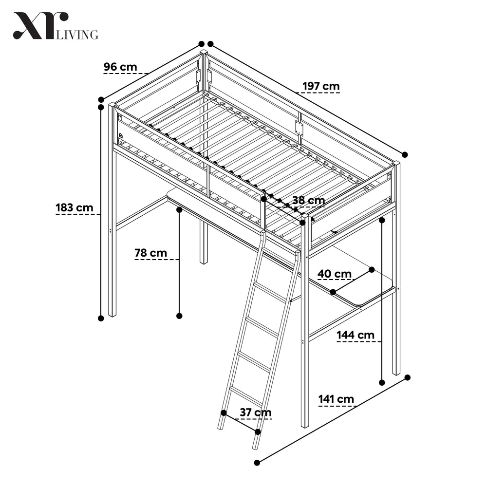 Denver Single High Sleeper With App Controlled LED Lighting - Oak/Black