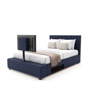 Maisie Upholstered Ottoman TV Bed with LED Lighting - Navy Blue (2 Sizes)