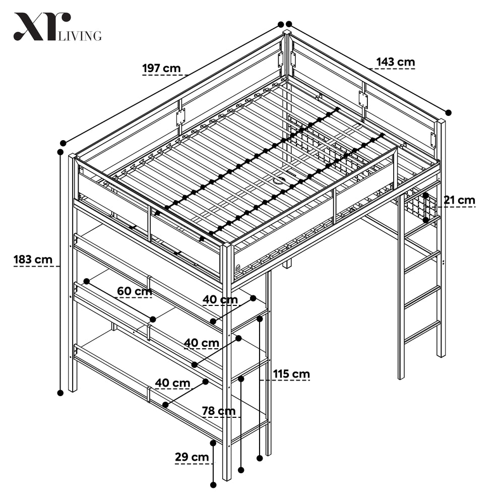 Denver Double High Sleeper With App Controlled LED - Oak/Black