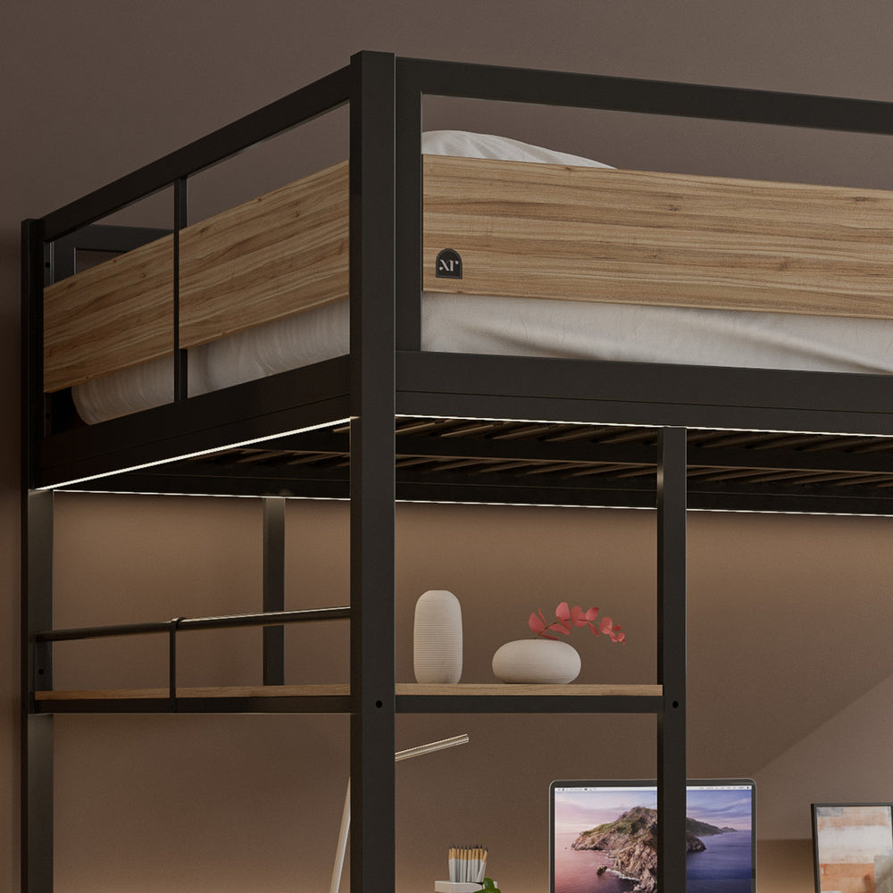 Denver Double High Sleeper With App Controlled LED - Oak/Black