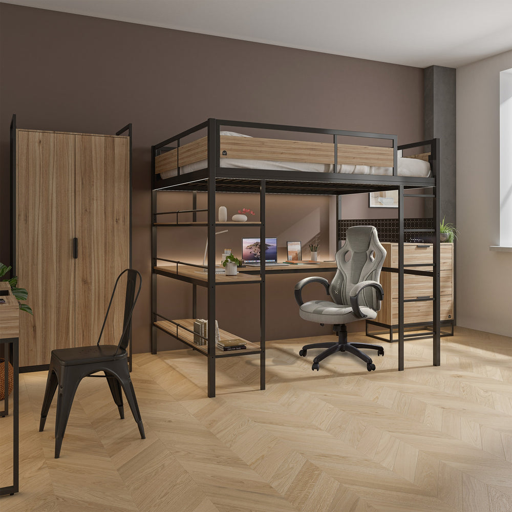 Denver Double High Sleeper With App Controlled LED - Oak/Black