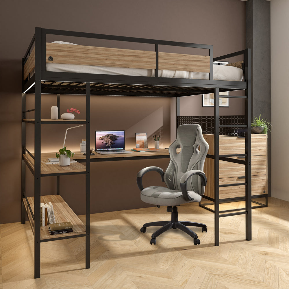 Denver Double High Sleeper With App Controlled LED - Oak/Black