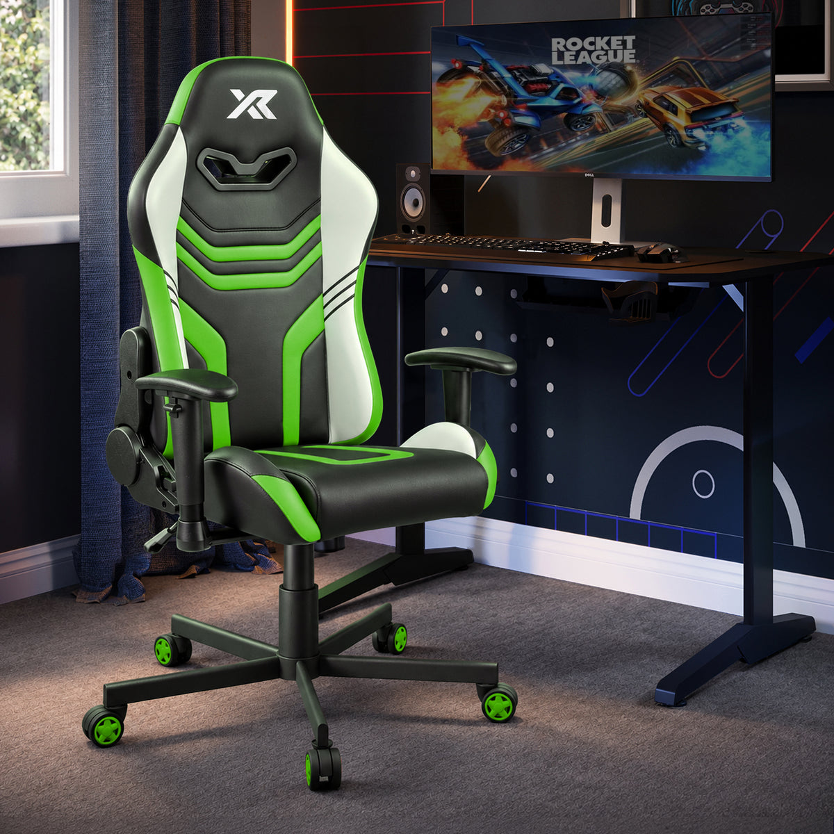 Agility Compact Ergonomic PC Gaming Chair for Juniors - Black / Green