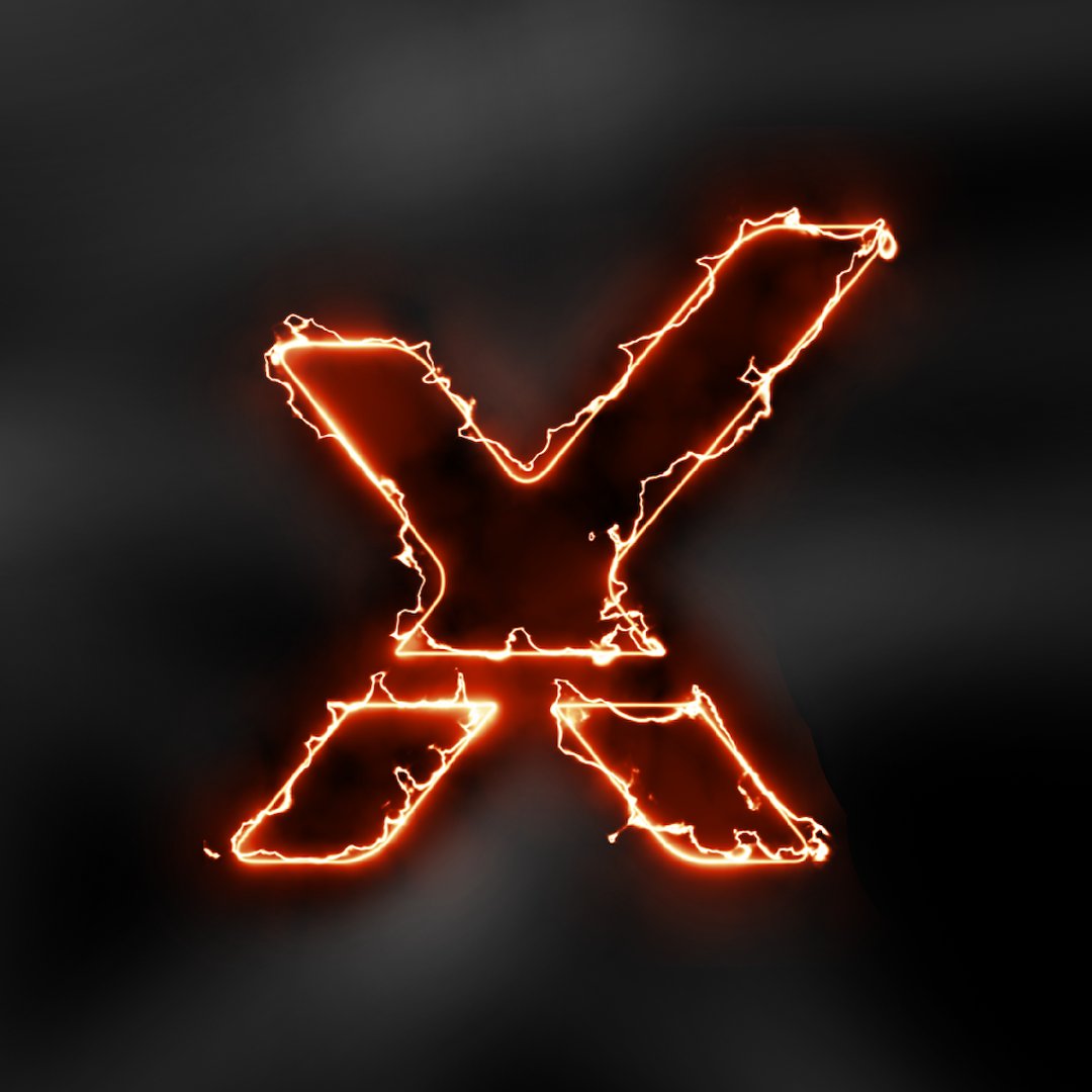 Flaming X Rocker 'X' on a dark background