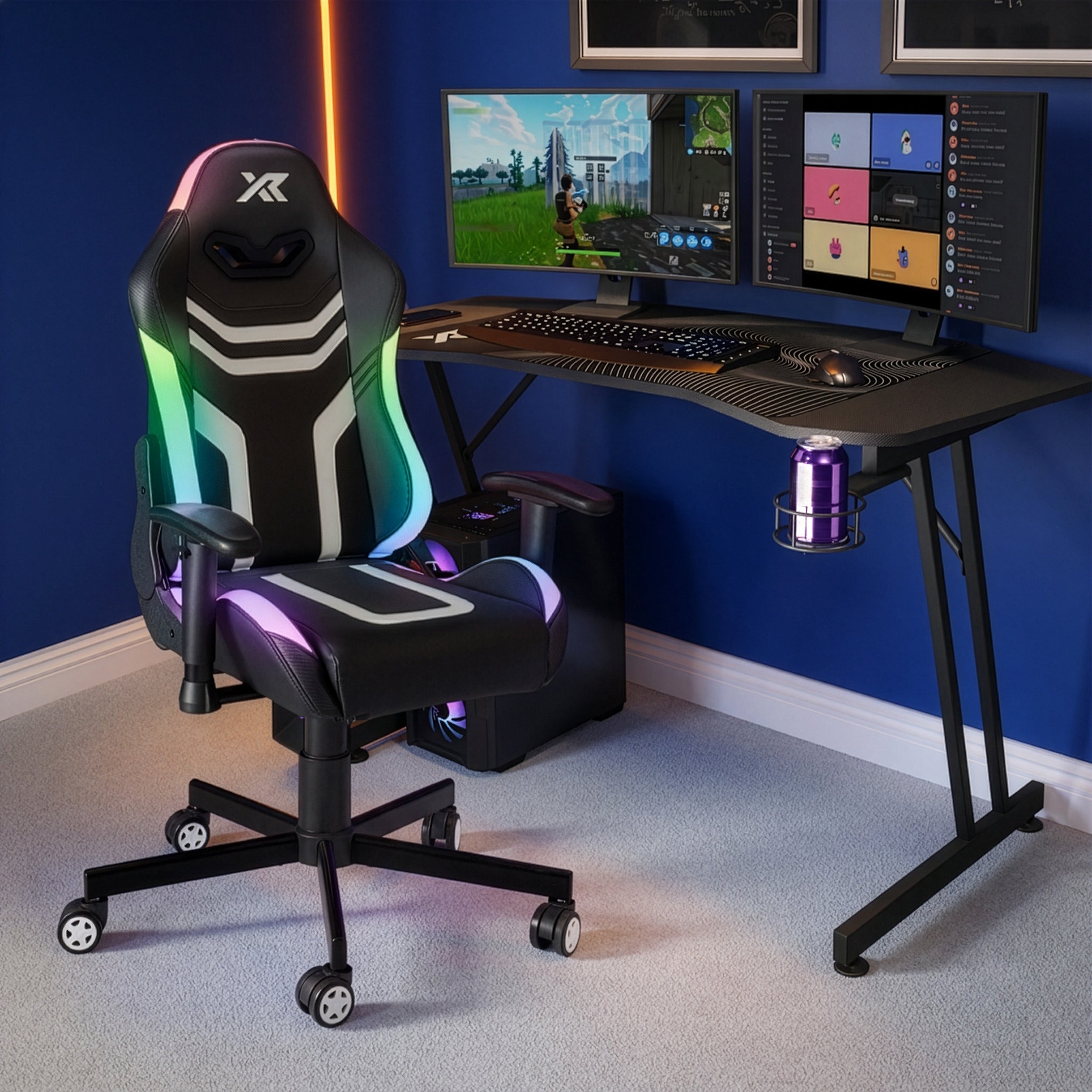 Agility Compact RGB Gaming Chair and Panther EVO Desk in Black