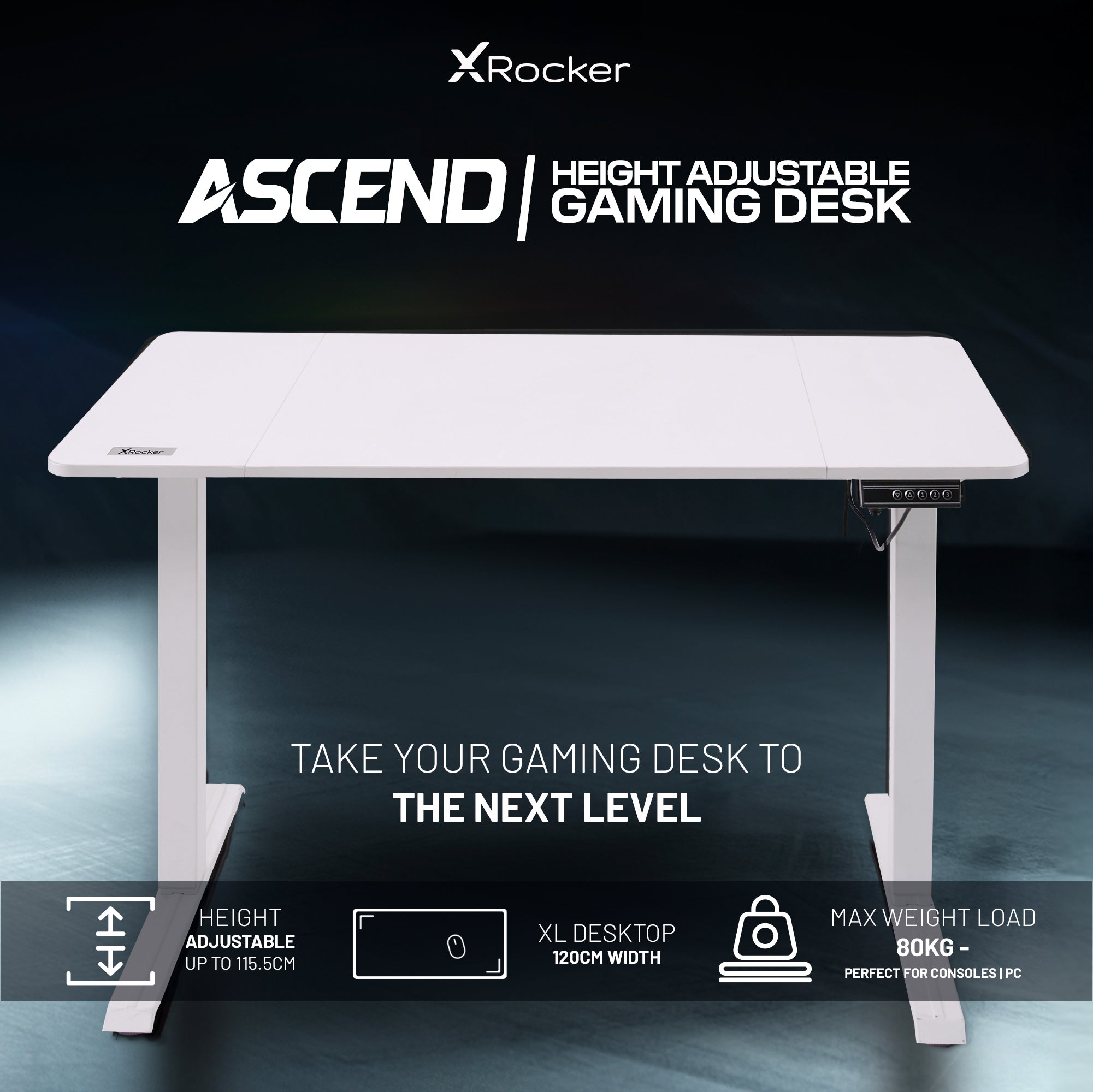 Minimalist white height adjustable desk in home office