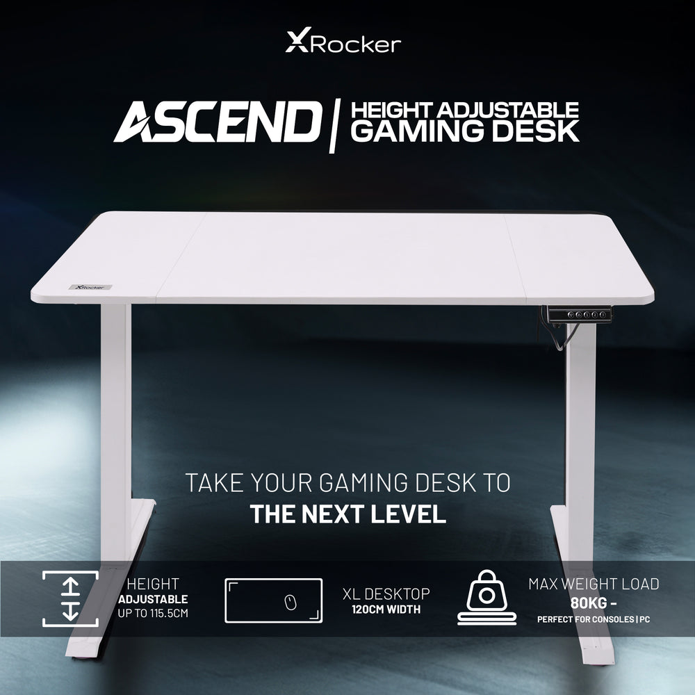 Ascend Height Adjustable Gaming Desk - White