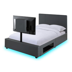 Ava Upholstered TV Bed with LED Lights - Grey (4 Sizes)