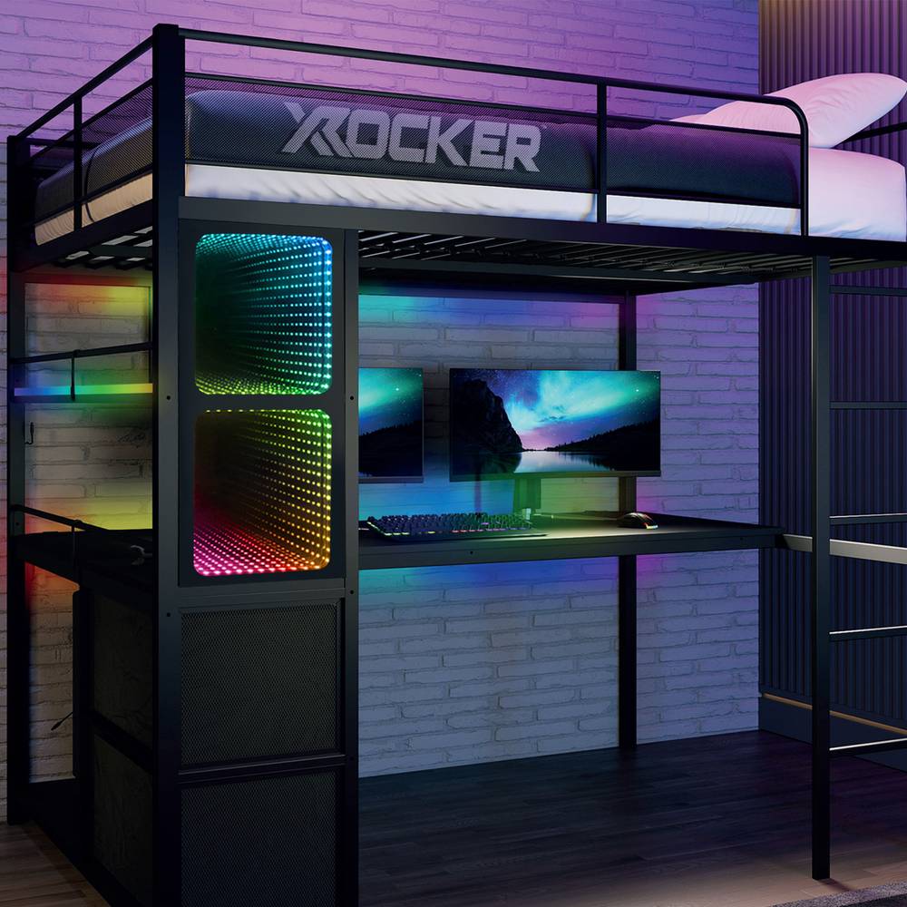 Battlebunk XL Infinity RGB Double High Sleeper Bunk Bed - Black - Black
