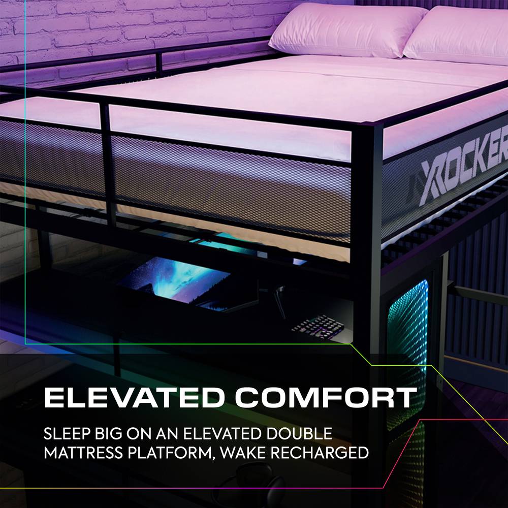 Battlebunk XL Infinity RGB Double High Sleeper Bunk Bed - Black - Black