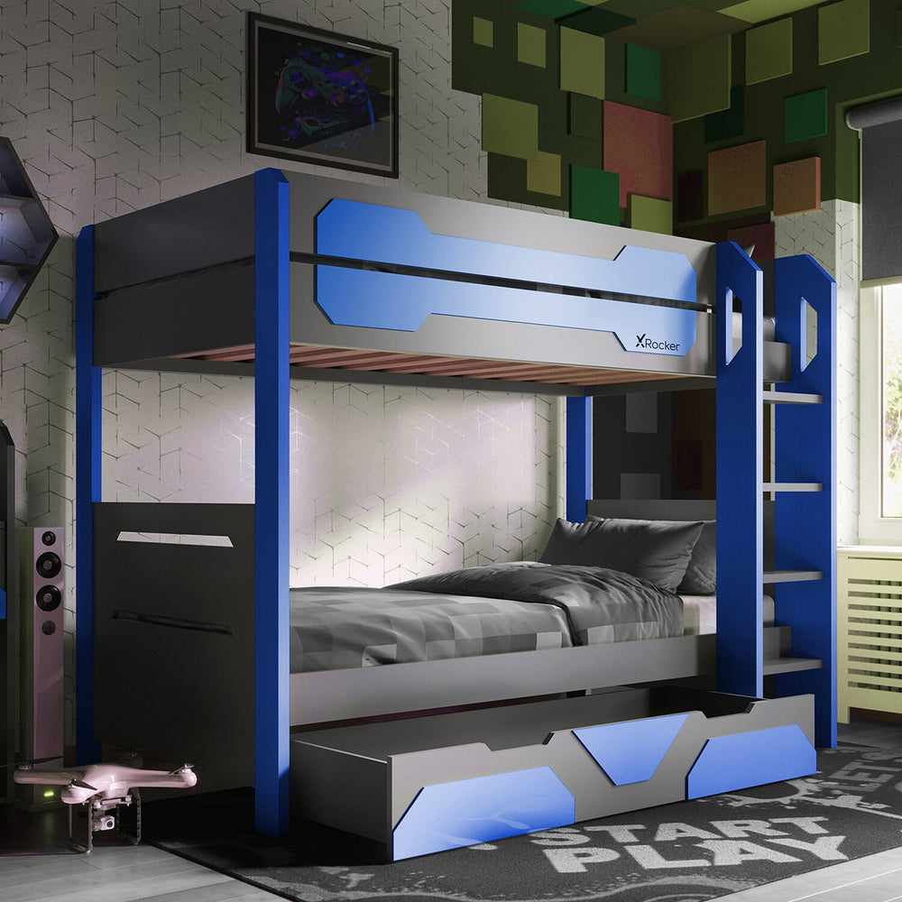 Battalion Gaming Bunk Bed with Trundle Drawers - Blue