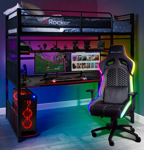 Battlebunk High Sleeper Gaming Bunk Bed with Desk - Black
