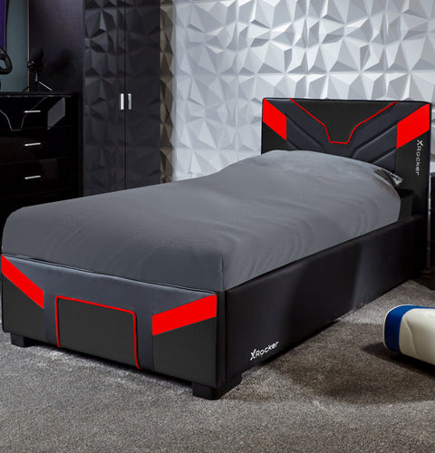 X Rocker Cerberus MK11 Ottoman Gaming Bed - carbon red gaming bed with lift up storage padded headboard and sleek design 