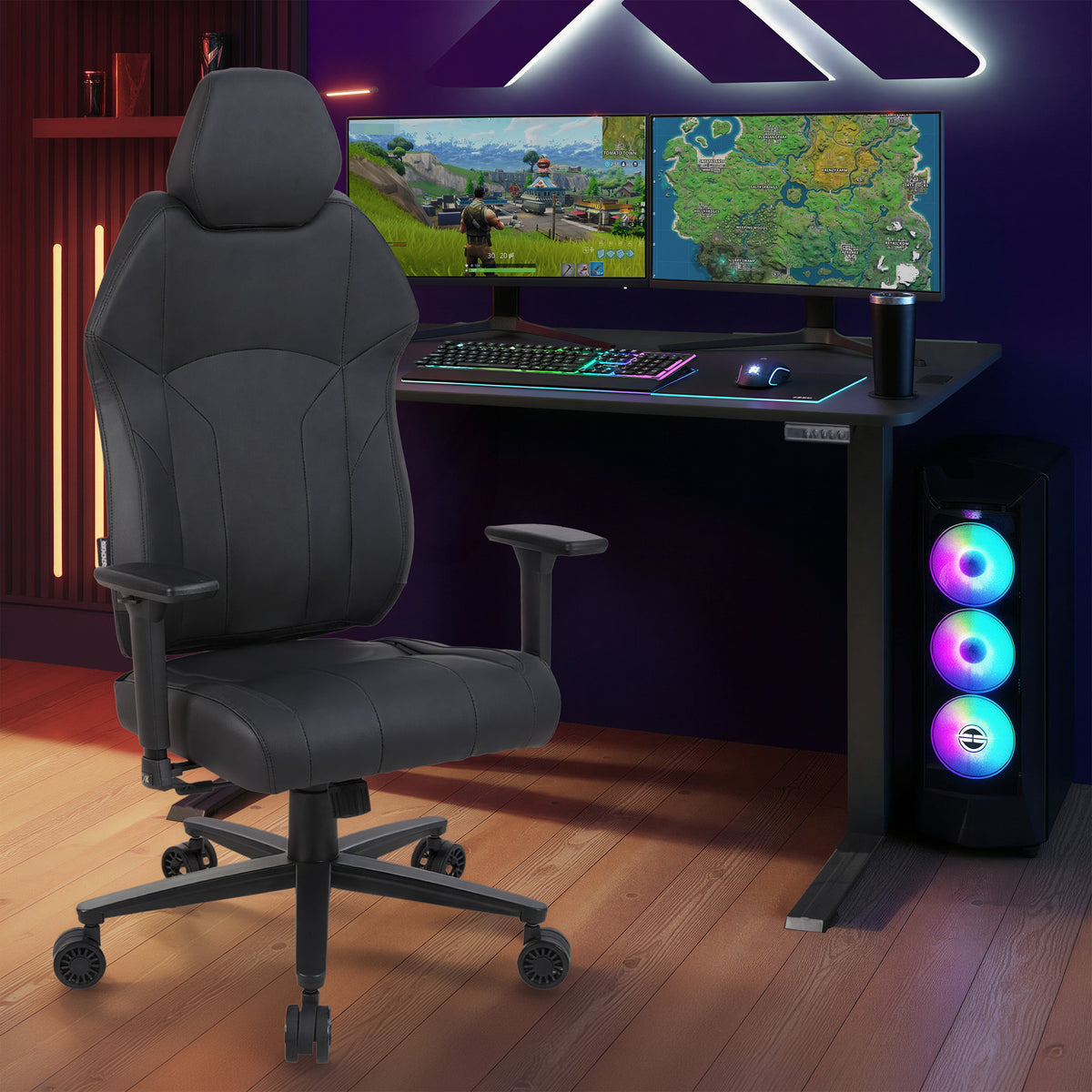 Elara Executive Office Chair & Ascend Height Adjustable Desk in Black - Bundle