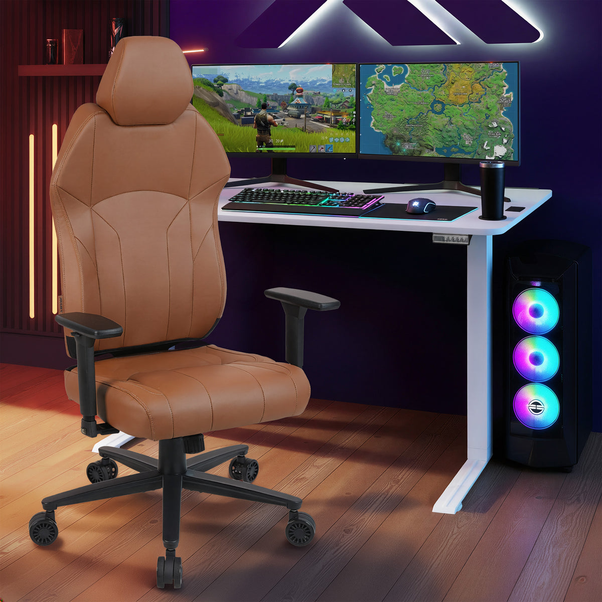 Elara Executive Office Chair & Ascend Height Adjustable Desk in Tan - Bundle