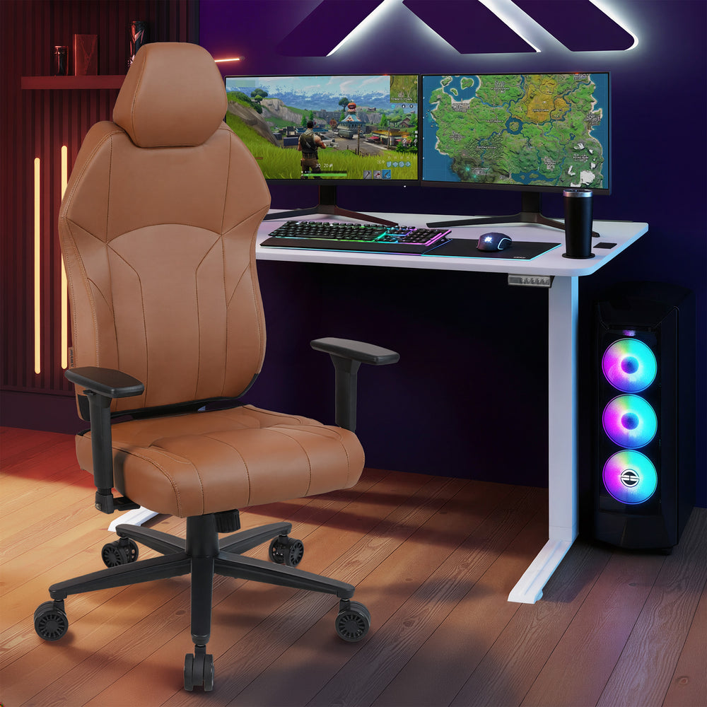 Elara Executive Office Chair & Ascend Height Adjustable Desk in Tan - Bundle