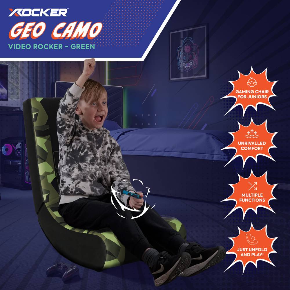 Video Rocker Kids Gaming Chair - Geo Camo - Green