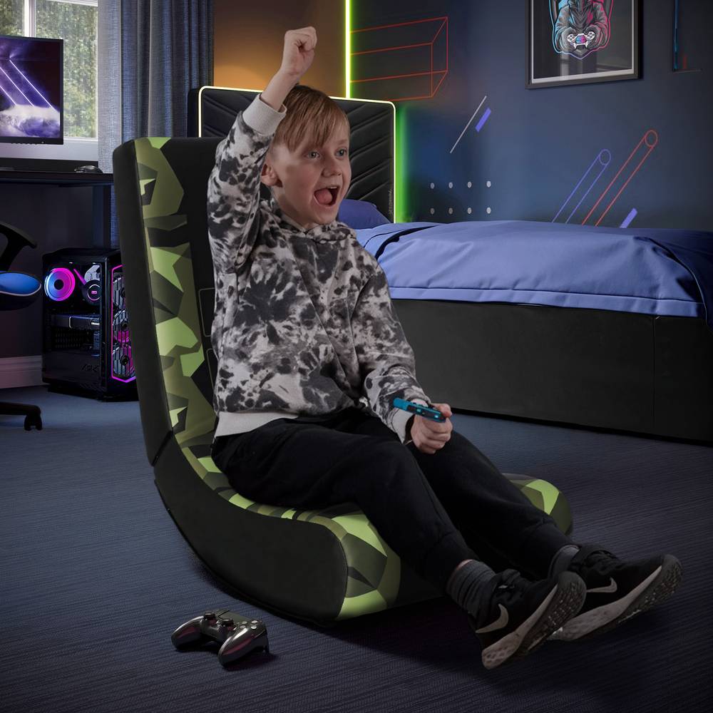 Video Rocker Kids Gaming Chair - Geo Camo - Green