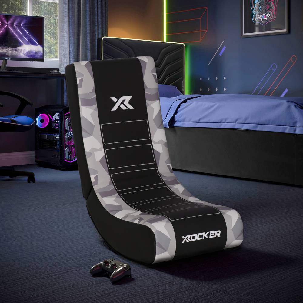 Video Rocker Kids Gaming Chair - Geo Camo - Grey