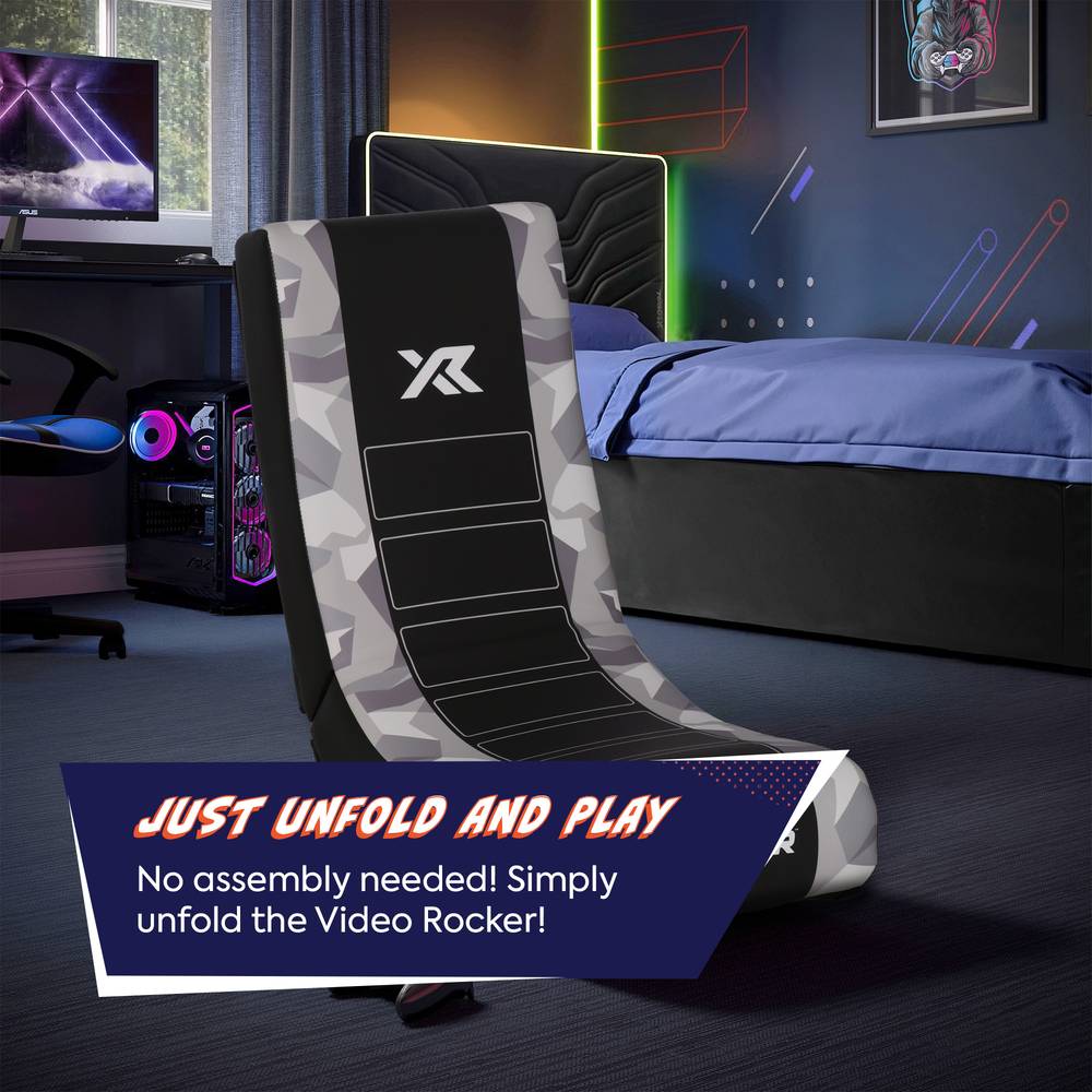 Video Rocker Kids Gaming Chair - Geo Camo - Grey