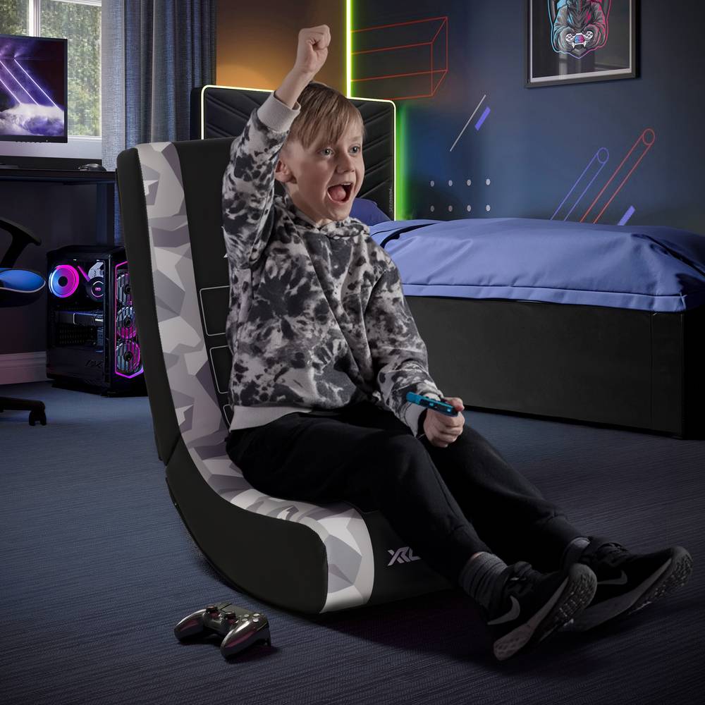 Video Rocker Kids Gaming Chair - Geo Camo - Grey
