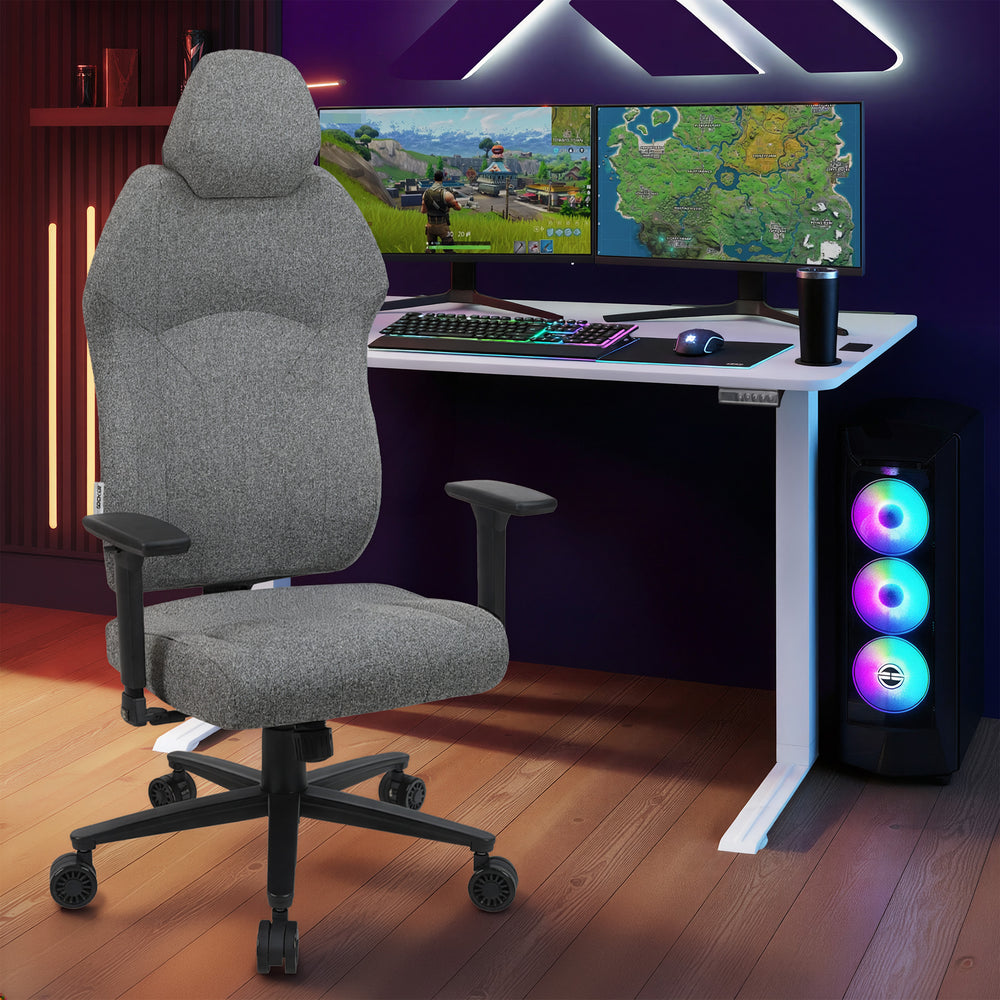 Elara Executive Office Chair & Ascend Height Adjustable Desk in Grey - Bundle