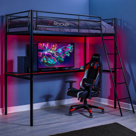 HQ High Sleeper Gaming Bunk Bed with Desk - Black