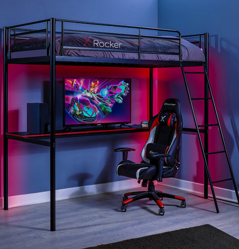 HQ High Sleeper Gaming Bunk Bed with Desk - Black