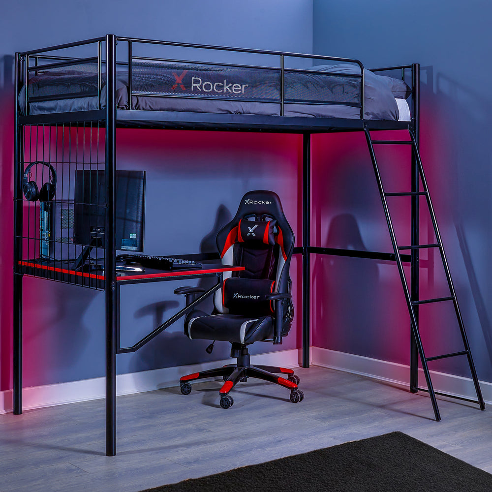 Icarus XL High Sleeper Gaming Bunk Bed with Desk - Black