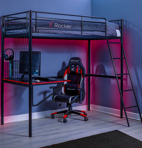 Icarus XL High Sleeper Gaming Bunk Bed with Desk - Black