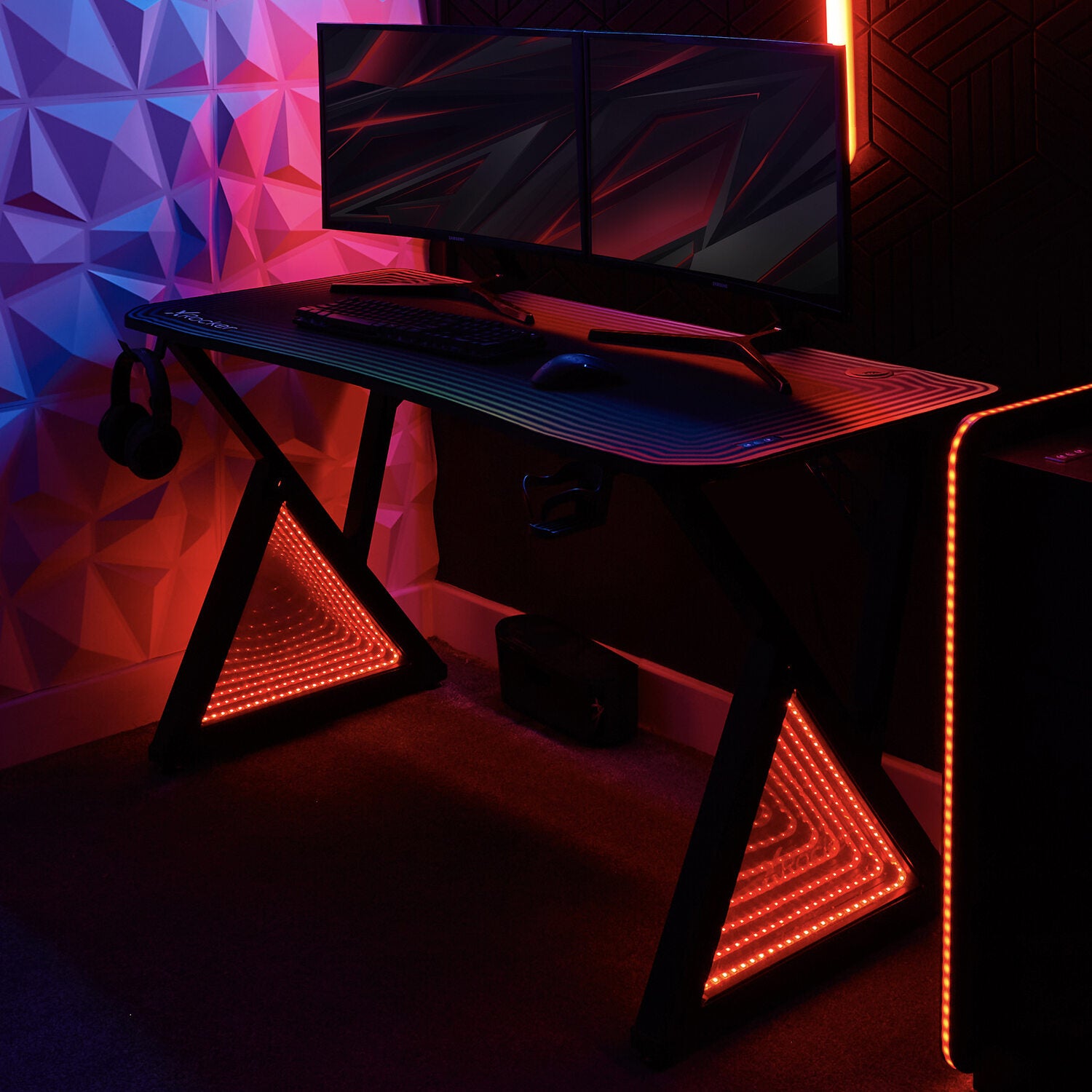 Infinity RGB 140cm App-Controlled LED Gaming Desk with Full Mousepad - Carbon Black