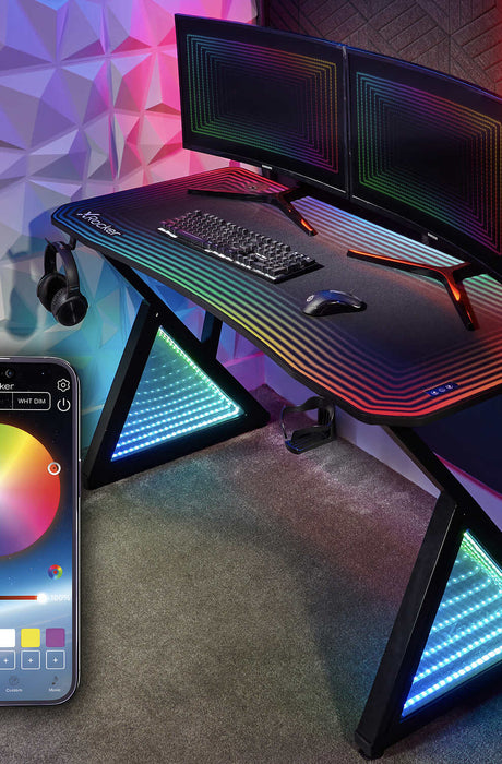 Infinity RGB 140cm App-Controlled LED Gaming Desk with Full Mousepad - Carbon Black
