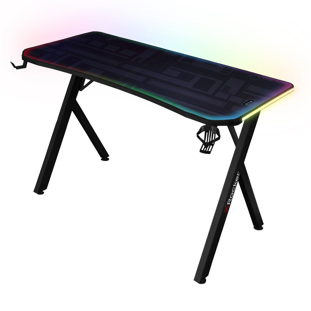 Gaming desk with LED Lights on a white background