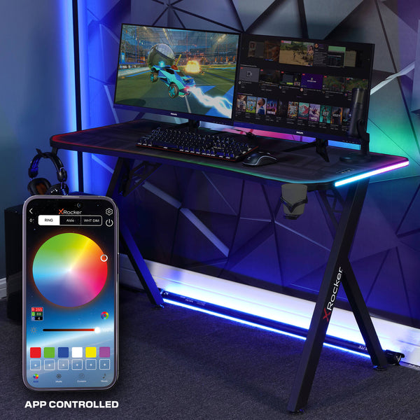XL Pro 140cm LED Gaming Desk with Full Mousepad - Carbon Black RGB