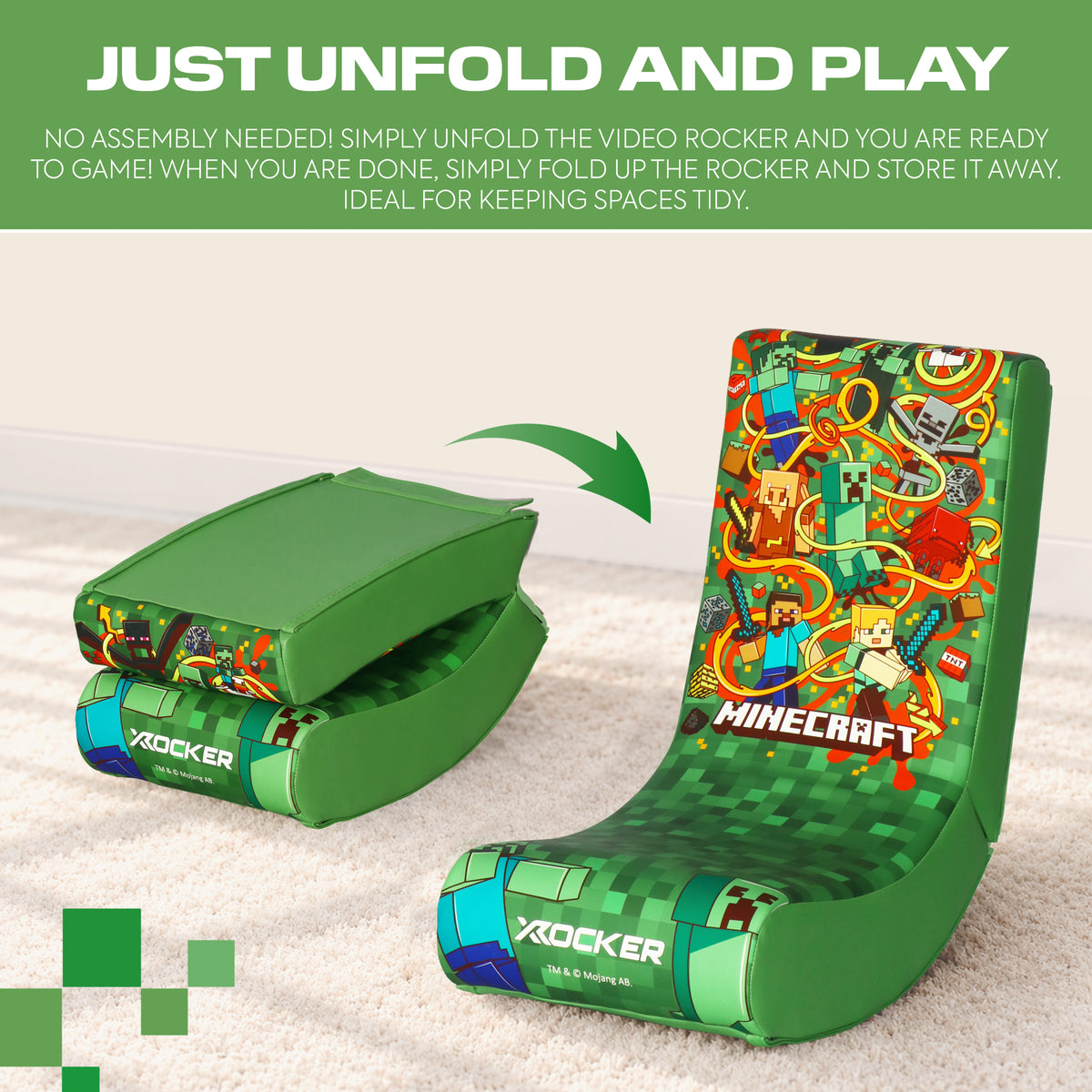 Minecraft Video Rocker Gaming Chair for Kids - Green