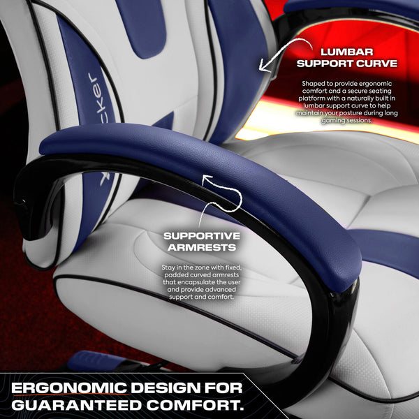 Maverick Ergonomic PC Office Gaming Chair - White / Blue