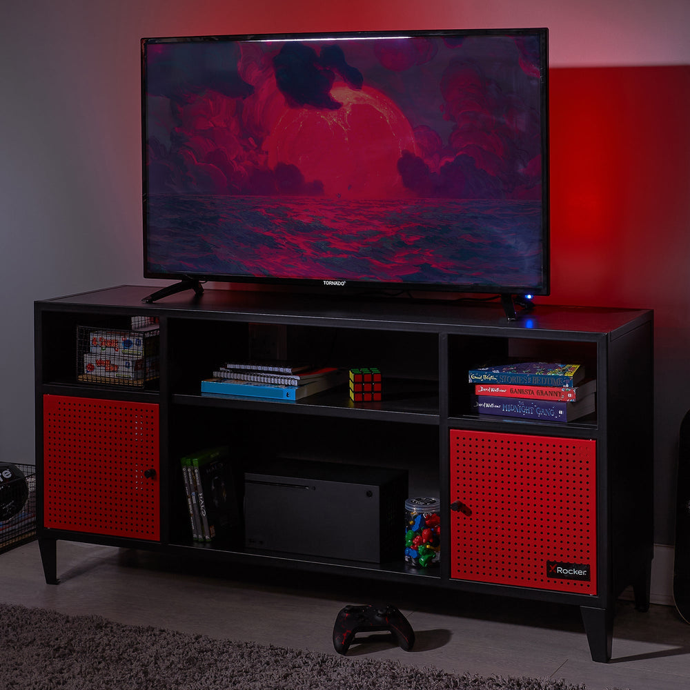 Mesh-Tek Large Entertainment Centre TV Storage Unit - Black / Red