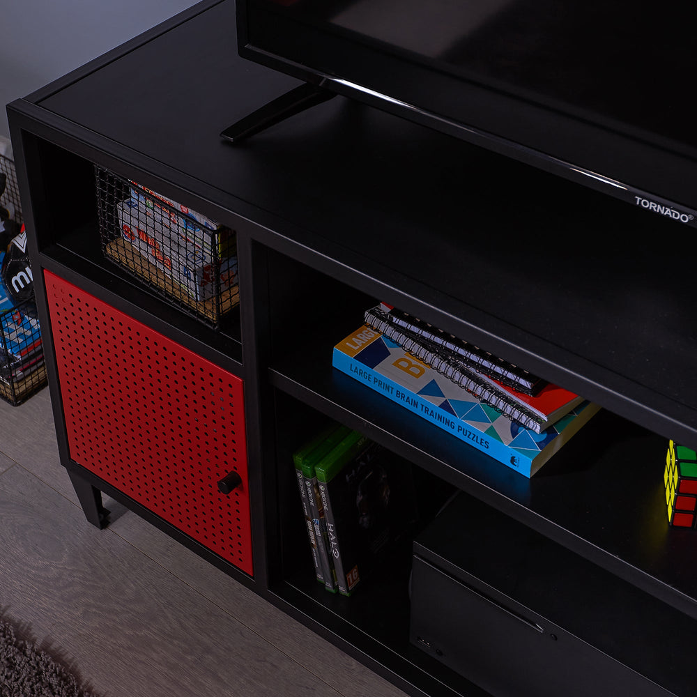 Mesh-Tek Large Entertainment Centre TV Storage Unit - Black / Red