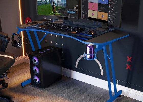 Panther Evo 120cm Gaming Desk with Mousepad - Blue - Black