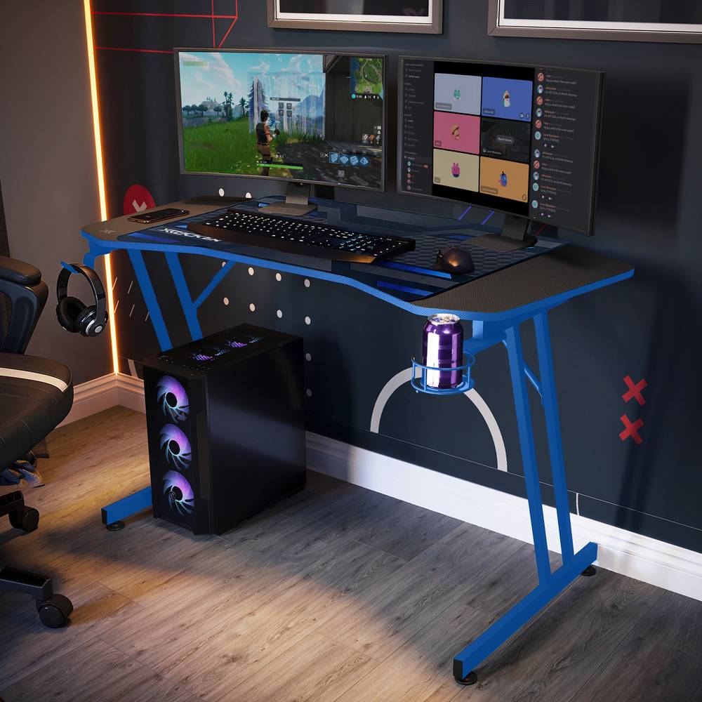 Panther Evo 120cm Gaming Desk with Mousepad - Blue - Black