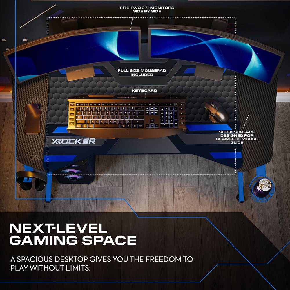 Panther Evo 120cm Gaming Desk with Mousepad - Blue - Black