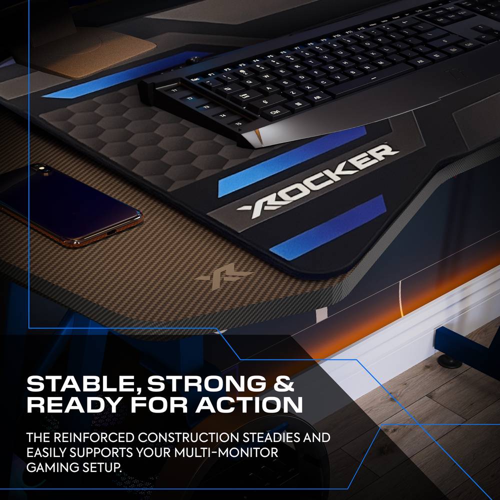 Panther Evo 120cm Gaming Desk with Mousepad - Blue - Black